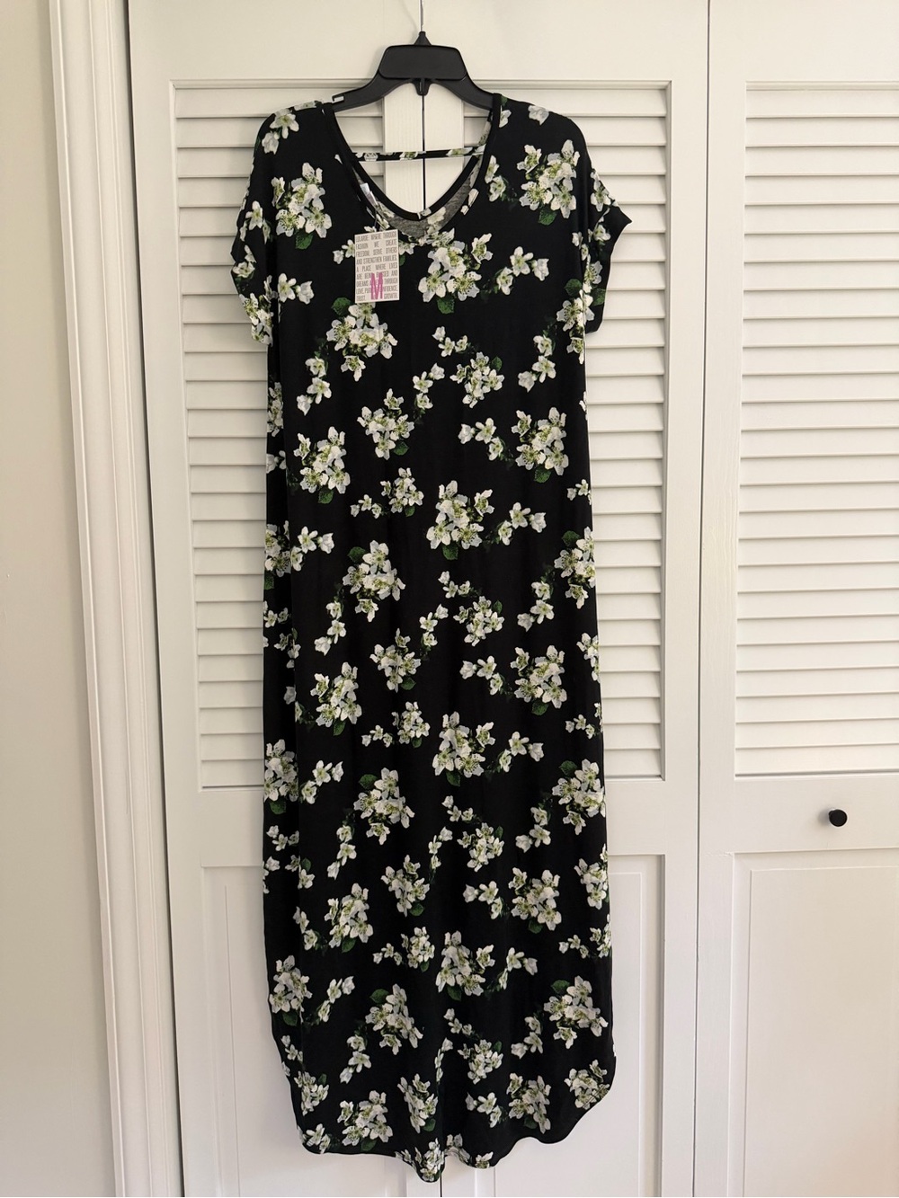 LuLaRoe Black Maxi Dress with White and Green Floral Print